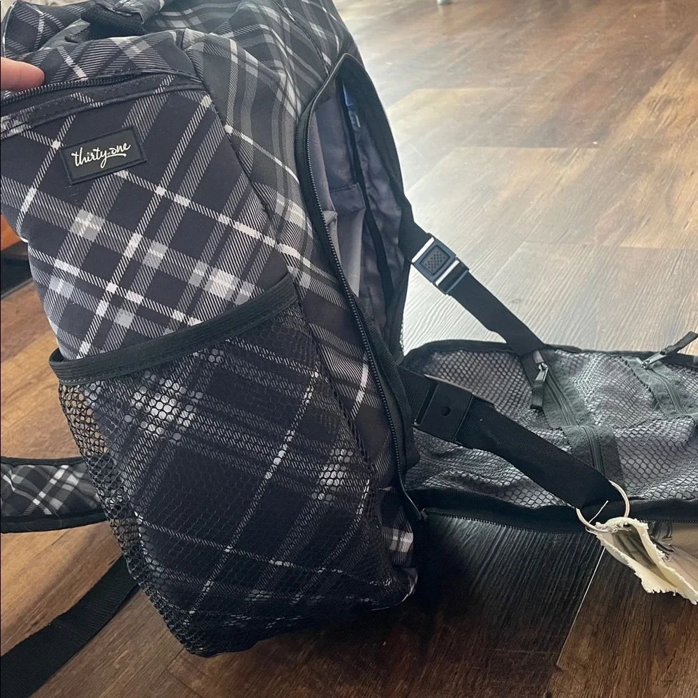 Thirty-One Black and White Plaid Backpack camera bag